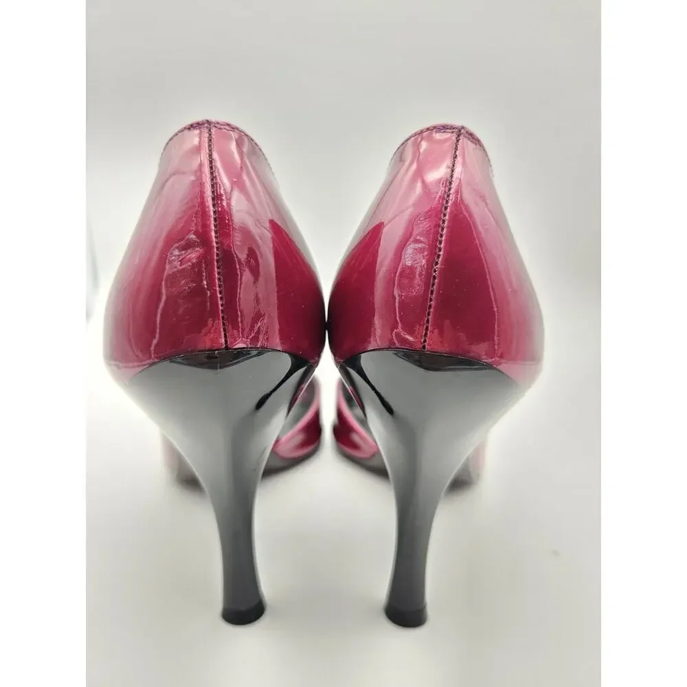 Stuart Weitzman Peep Toe Stiletto Pumps Magenta Glossy Patent Leather Sz 8
